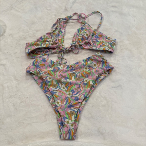 New! SET For Love & Lemons Devon Triangle High Waisted Bikini Set 31089 - Picture 8 of 14